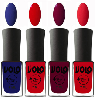 

Volo Ultra Lasting HD Shine Awesome Nail Polish Combo Navy Blue, Blood Red, Wine Maroon, Redish Orange(Pack of 4)