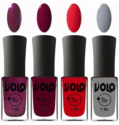 

Volo Ultra Lasting HD Shine Awesome Nail Polish Combo Wine, Wine Maroon, Redish Orange, Light Grey(Pack of 4)