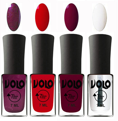 

Volo Ultra Lasting HD Shine Awesome Nail Polish Combo Wine, Blood Red, Wine Maroon, Top Coat(Pack of 4)