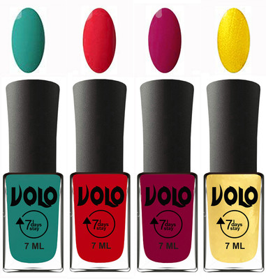 

Volo Ultra Lasting HD Shine Awesome Nail Polish Combo Radium Green, Redish Orange, Magnta, Metallic Light Golden(Pack of 4)