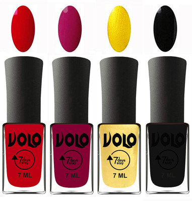 

Volo Ultra Lasting HD Shine Awesome Nail Polish Combo Blood Red, Magnta, Metallic Light Golden, Black(Pack of 4)