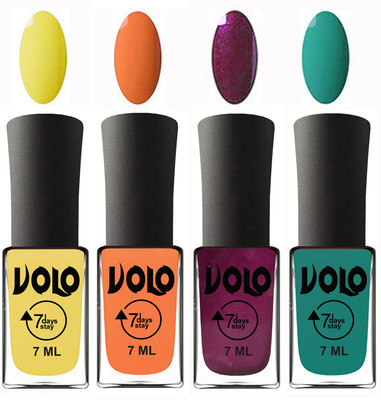 

Volo Ultra Lasting HD Shine Awesome Nail Polish Combo Yellow, Peach, Wine, Radium Green(Pack of 4)