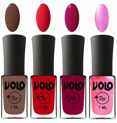 

Volo Ultra Lasting HD Shine Awesome Nail Polish Combo Brown, Redish Orange, Magnta, Metallic Pink(Pack of 4)