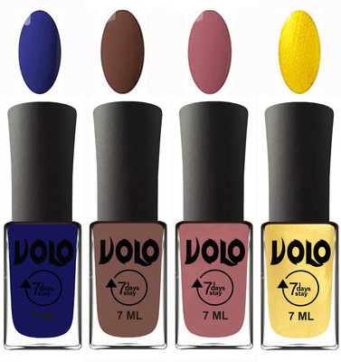 

Volo Ultra Lasting HD Shine Awesome Nail Polish Combo Navy Blue, Brown, Chocolate Peach, Metallic Light Golden(Pack of 4)