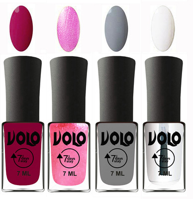 

Volo Ultra Lasting HD Shine Awesome Nail Polish Combo Magnta, Metallic Pink, Light Grey, Top Coat(Pack of 4)
