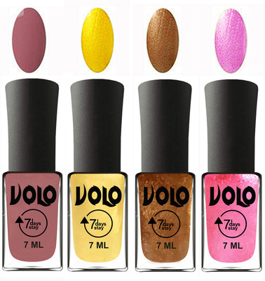 

Volo Ultra Lasting HD Shine Awesome Nail Polish Combo Chocolate Peach, Metallic Light Golden, Metallic Dark Golden, Metallic Pink(Pack of 4)