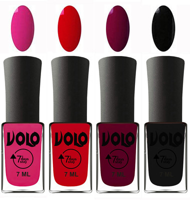 

Volo Ultra Lasting HD Shine Awesome Nail Polish Combo Magnta, Blood Red, Wine Maroon, Black(Pack of 4)