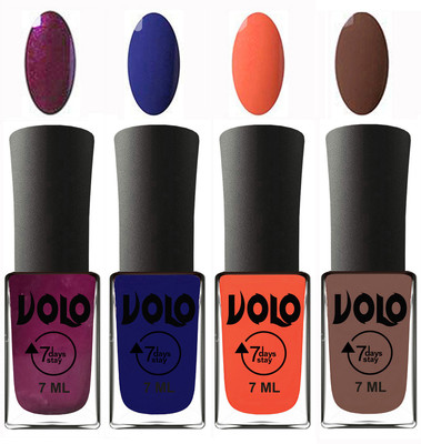 

Volo Ultra Lasting HD Shine Awesome Nail Polish Combo Wine, Navy Blue, Neon Orange, Brown(Pack of 4)
