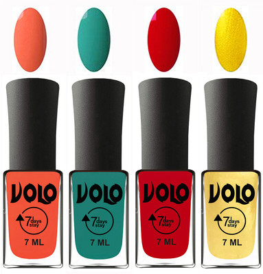 

Volo Ultra Lasting HD Shine Awesome Nail Polish Combo Neon Orange, Radium Green, Blood Red, Metallic Light Golden(Pack of 4)