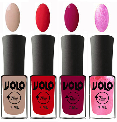 

Volo Ultra Lasting HD Shine Awesome Nail Polish Combo Light Nude, Redish Orange, Magnta, Metallic Pink(Pack of 4)