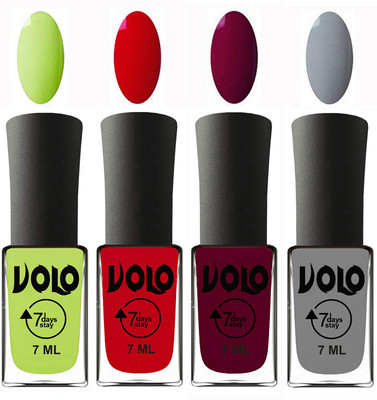 

Volo Ultra Lasting HD Shine Awesome Nail Polish Combo Parrot Green, Blood Red, Wine Maroon, Light Grey(Pack of 4)