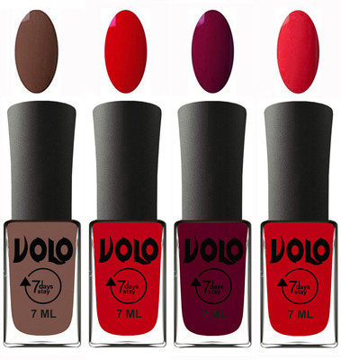 

Volo Ultra Lasting HD Shine Awesome Nail Polish Combo Brown, Blood Red, Wine Maroon, Redish Orange(Pack of 4)