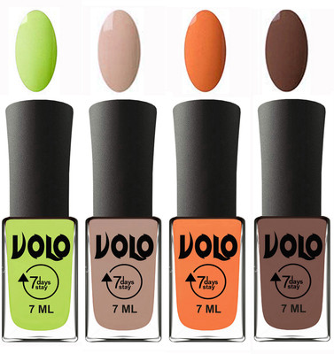 

Volo Ultra Lasting HD Shine Awesome Nail Polish Combo Parrot Green, Light Nude, Peach, Brown(Pack of 4)