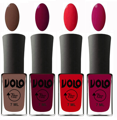 

Volo Ultra Lasting HD Shine Awesome Nail Polish Combo Brown, Wine Maroon, Redish Orange, Magnta(Pack of 4)