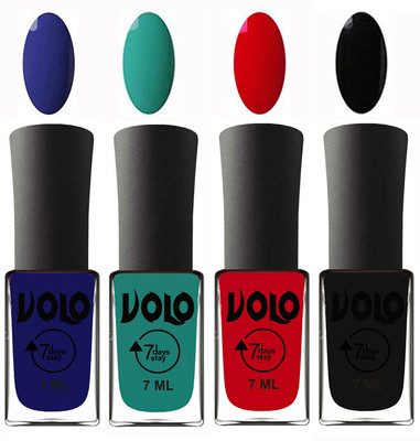 

Volo Ultra Lasting HD Shine Awesome Nail Polish Combo Navy Blue, Radium Green, Blood Red, Black(Pack of 4)