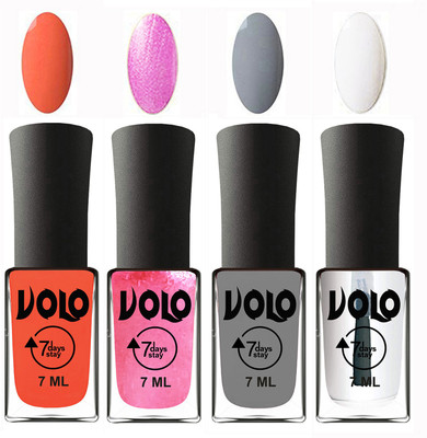 

Volo Ultra Lasting HD Shine Awesome Nail Polish Combo Neon Orange, Metallic Pink, Light Grey, Top Coat(Pack of 4)