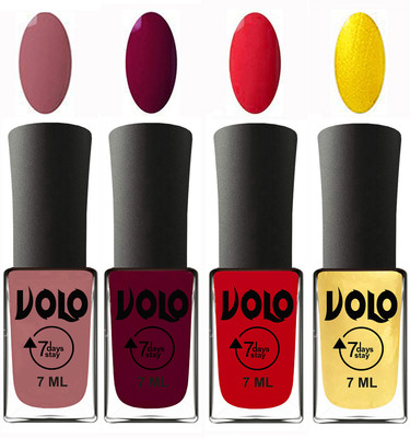 

Volo Ultra Lasting HD Shine Awesome Nail Polish Combo Chocolate Peach, Wine Maroon, Redish Orange, Metallic Light Golden(Pack of 4)
