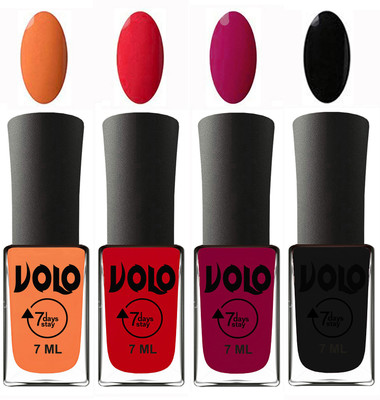 

Volo Ultra Lasting HD Shine Awesome Nail Polish Combo Peach, Redish Orange, Magnta, Black(Pack of 4)