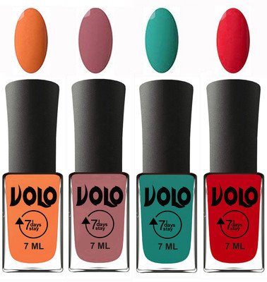 

Volo Ultra Lasting HD Shine Awesome Nail Polish Combo Peach, Chocolate Peach, Radium Green, Redish Orange(Pack of 4)