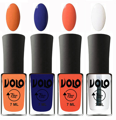 

Volo Ultra Lasting HD Shine Awesome Nail Polish Combo Peach, Navy Blue, Neon Orange, Top Coat(Pack of 4)