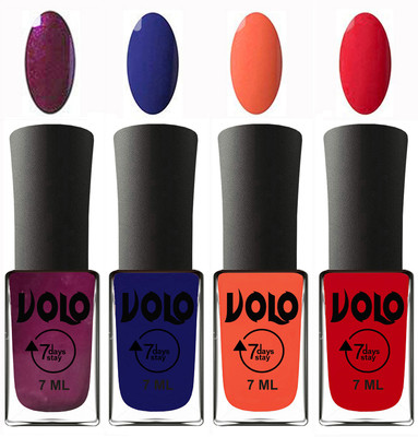 

Volo Ultra Lasting HD Shine Awesome Nail Polish Combo Wine, Navy Blue, Neon Orange, Redish Orange(Pack of 4)
