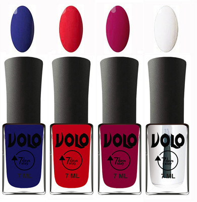 

Volo Ultra Lasting HD Shine Awesome Nail Polish Combo Navy Blue, Redish Orange, Magnta, Top Coat(Pack of 4)