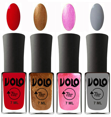 

Volo Ultra Lasting HD Shine Awesome Nail Polish Combo Blood Red, Metallic Dark Golden, Metallic Pink, Light Grey(Pack of 4)