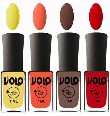 

Volo Ultra Lasting HD Shine Awesome Nail Polish Combo Yellow, Neon Orange, Brown, Blood Red(Pack of 4)