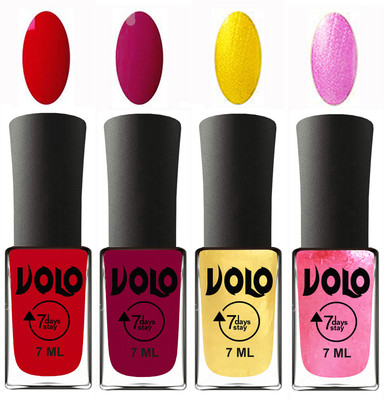 

Volo Ultra Lasting HD Shine Awesome Nail Polish Combo Blood Red, Magnta, Metallic Light Golden, Metallic Pink(Pack of 4)