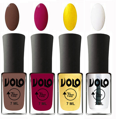 

Volo Ultra Lasting HD Shine Awesome Nail Polish Combo Brown, Magnta, Metallic Light Golden, Top Coat(Pack of 4)