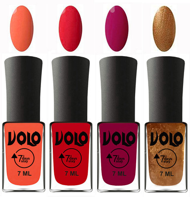

Volo Ultra Lasting HD Shine Awesome Nail Polish Combo Neon Orange, Redish Orange, Magnta, Metallic Dark Golden(Pack of 4)