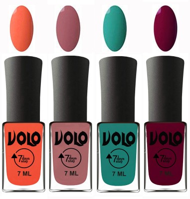 

Volo Ultra Lasting HD Shine Awesome Nail Polish Combo Neon Orange, Chocolate Peach, Radium Green, Wine Maroon(Pack of 4)