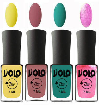 

Volo Ultra Lasting HD Shine Awesome Nail Polish Combo Yellow, Chocolate Peach, Radium Green, Metallic Pink(Pack of 4)