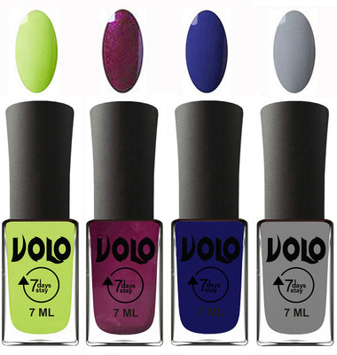 

Volo Ultra Lasting HD Shine Awesome Nail Polish Combo Parrot Green, Wine, Navy Blue, Light Grey(Pack of 4)