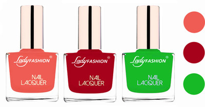 

Lady Fashion Glossy & Long Stay Nail Polish combo Light Orange,Dark Red,Light Green(Pack of 3)