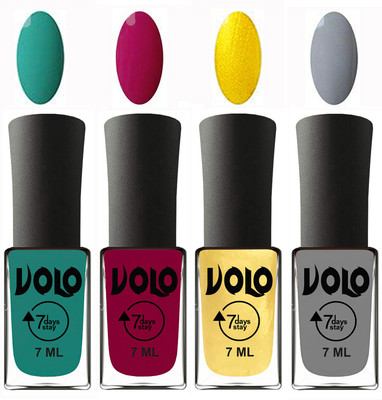 

Volo Ultra Lasting HD Shine Awesome Nail Polish Combo Radium Green, Magnta, Metallic Light Golden, Light Grey(Pack of 4)