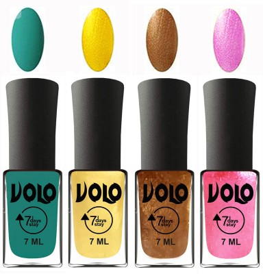 

Volo Ultra Lasting HD Shine Awesome Nail Polish Combo Radium Green, Metallic Light Golden, Metallic Dark Golden, Metallic Pink(Pack of 4)