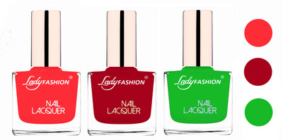 

Lady Fashion Glossy & Long Stay Nail Polish combo Baby Pink,Dark Red,Light Green(Pack of 3)