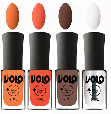 

Volo Ultra Lasting HD Shine Awesome Nail Polish Combo Peach, Neon Orange, Brown, Top Coat(Pack of 4)