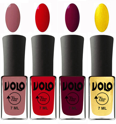 

Volo Ultra Lasting HD Shine Awesome Nail Polish Combo Chocolate Peach, Blood Red, Wine Maroon, Metallic Light Golden(Pack of 4)