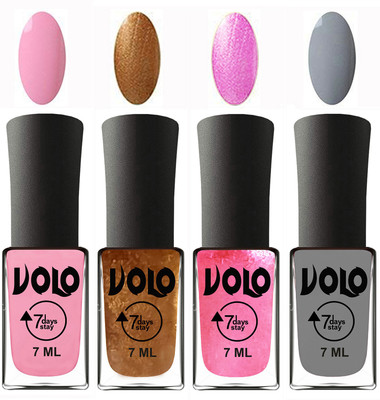 

Volo Ultra Lasting HD Shine Awesome Nail Polish Combo Light Pink, Metallic Dark Golden, Metallic Pink, Light Grey(Pack of 4)
