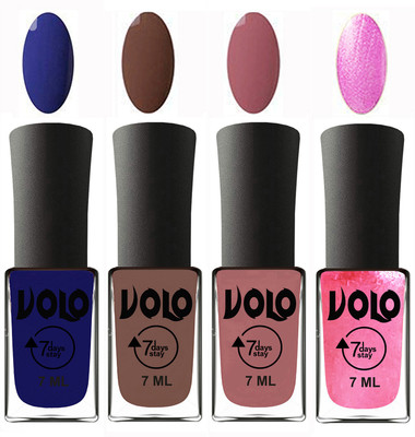 

Volo Ultra Lasting HD Shine Awesome Nail Polish Combo Navy Blue, Brown, Chocolate Peach, Metallic Pink(Pack of 4)