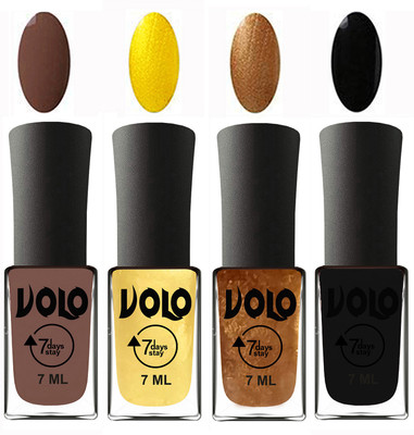 

Volo Ultra Lasting HD Shine Awesome Nail Polish Combo Brown, Metallic Light Golden, Metallic Dark Golden, Black(Pack of 4)