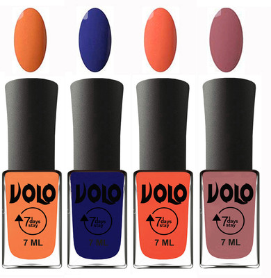 

Volo Ultra Lasting HD Shine Awesome Nail Polish Combo Peach, Navy Blue, Neon Orange, Chocolate Peach(Pack of 4)