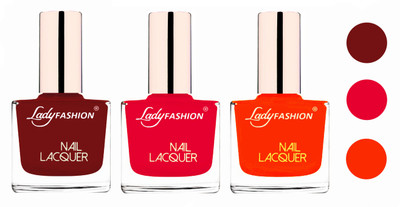 

Lady Fashion Glossy & Long Stay Nail Polish combo Coffee,Sweet Red,Juicy Orange(Pack of 3)