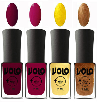 

Volo Ultra Lasting HD Shine Awesome Nail Polish Combo Wine Maroon, Magnta, Metallic Light Golden, Metallic Dark Golden(Pack of 4)