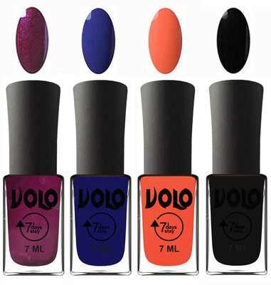 

Volo Ultra Lasting HD Shine Awesome Nail Polish Combo Wine, Navy Blue, Neon Orange, Black(Pack of 4)