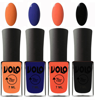 

Volo Ultra Lasting HD Shine Awesome Nail Polish Combo Peach, Navy Blue, Neon Orange, Black(Pack of 4)