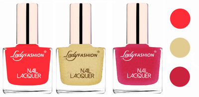

Lady Fashion Glossy & Long Stay Nail Polish combo Baby Pink,Mettalic Gold,Mettalic Pink(Pack of 3)