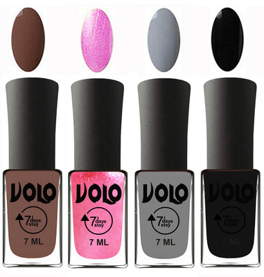 

Volo Ultra Lasting HD Shine Awesome Nail Polish Combo Brown, Metallic Pink, Light Grey, Black(Pack of 4)